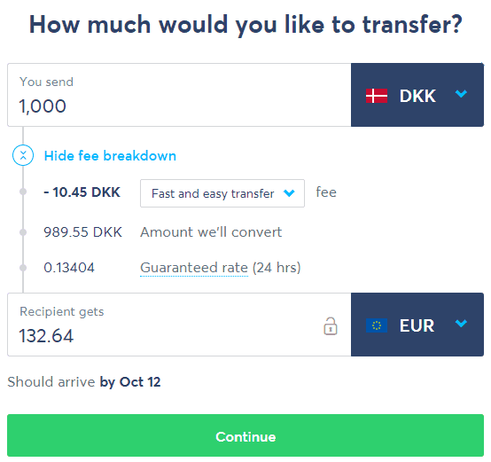 TransferWise overførsel - beløb